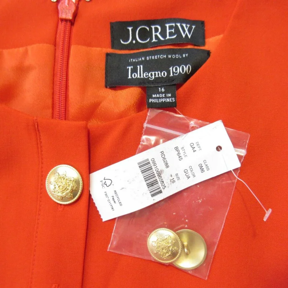 NWT J.Crew Sleeveless Pleated Mini in Guarana Italian Bi-stretch Wool Dress 16